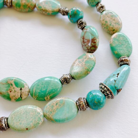 Artisan Necklace Jasper Turquoise Beads Boho Southwestern Style - Picture 2 of 16